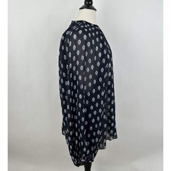 NWT Banana Republic Chiffon Twist Neck Top XXL Navy Blue‎ Paisley Relaxed Blouse - Picture 12 of 16